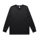 Black long-sleeve crew-neck t-shirt laid flat on a white background.