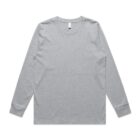 Plain light gray long-sleeve crew neck t-shirt laid flat on a white background.
