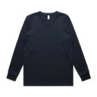 Black long-sleeve crew neck t-shirt laid flat on a white background.