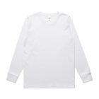 Plain white long-sleeve t-shirt laid flat on a white background.