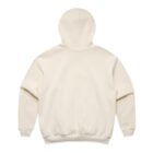 A plain, light beige hooded sweatshirt viewed from the back, on a white background.