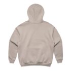 Back view of a plain beige hooded sweatshirt on a white background.