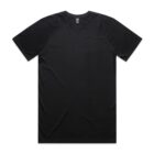 Plain black short-sleeve t-shirt laid flat on a white background.
