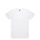 Plain white short-sleeve T-shirt laid flat on a white background.