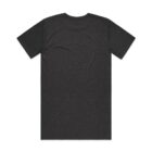 Plain black short-sleeve t-shirt displayed flat with the back facing up.