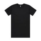 Plain black short-sleeve t-shirt laid flat on a white background.