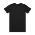 Plain black short-sleeve t-shirt shown flat from the back.