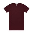 Plain maroon short-sleeve t-shirt laid flat on a white background.