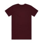 Plain maroon short-sleeve t-shirt shown from the back on a white background.