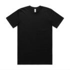 Plain black short-sleeve t-shirt laid flat on a white background.