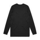 Black long-sleeve T-shirt laid flat, shown from the back against a white background.