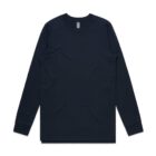 Plain black long-sleeve crew neck t-shirt laid flat on a white background.