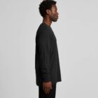 Man in a black long-sleeve shirt standing in profile against a plain light background.