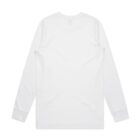 Plain white long-sleeve t-shirt laid flat, shown from the back.