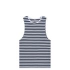 Sleeveless tank top with black and white horizontal stripes, displayed on a white background.