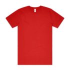 Plain red short-sleeve t-shirt laid flat on a white background.