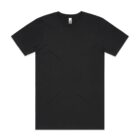 Plain black short-sleeve t-shirt laid flat on a white background.