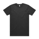 Plain black short-sleeve t-shirt laid flat on a white background.