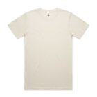 Plain, off-white short-sleeve t-shirt laid flat on a white background.