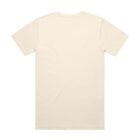 Back view of a plain, off-white short-sleeve t-shirt on a white background.