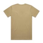 Plain beige t-shirt laid flat, shown from the back against a white background.