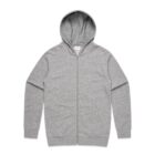 Light grey zip-up hoodie with long sleeves and front pockets, laid flat on a white background.