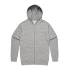 Gray zip-up hoodie with front pockets, displayed flat on a white background.