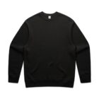 Plain black crewneck sweatshirt laid flat on a white background.