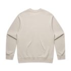 Beige long-sleeve crewneck sweatshirt displayed flat with the back facing up.