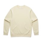 Plain cream-colored crewneck sweatshirt laid flat on a white background.