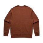 A plain brown crewneck sweatshirt displayed on a white background, shown from the back.