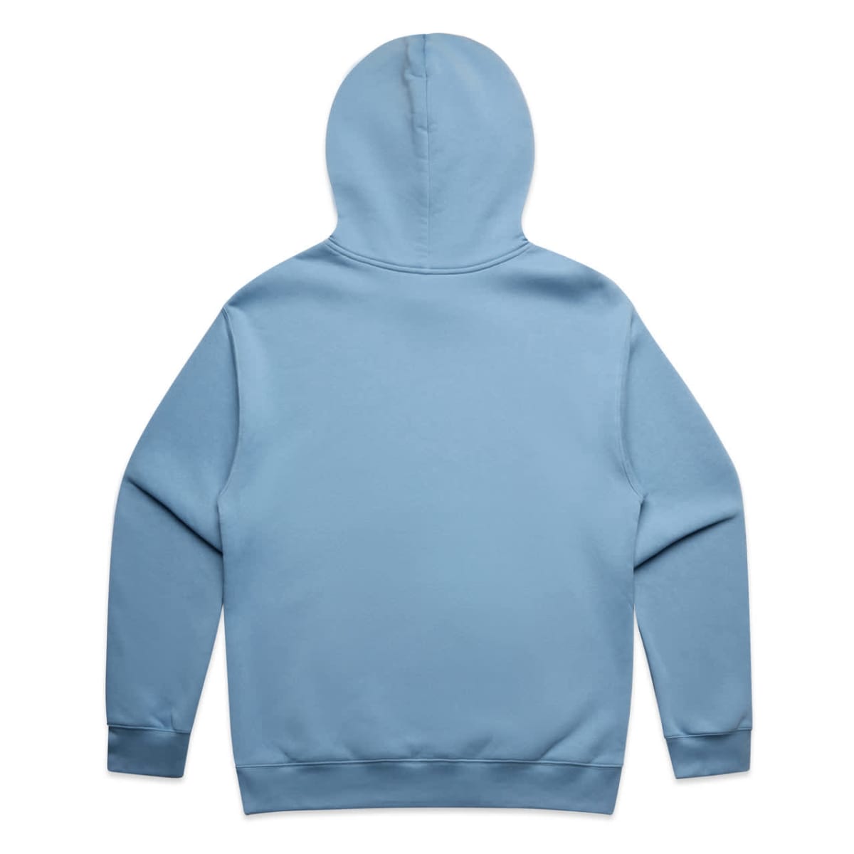 Light blue hooded sweatshirt shown from the back on a white background.