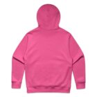 A plain pink hoodie shown from the back against a white background.