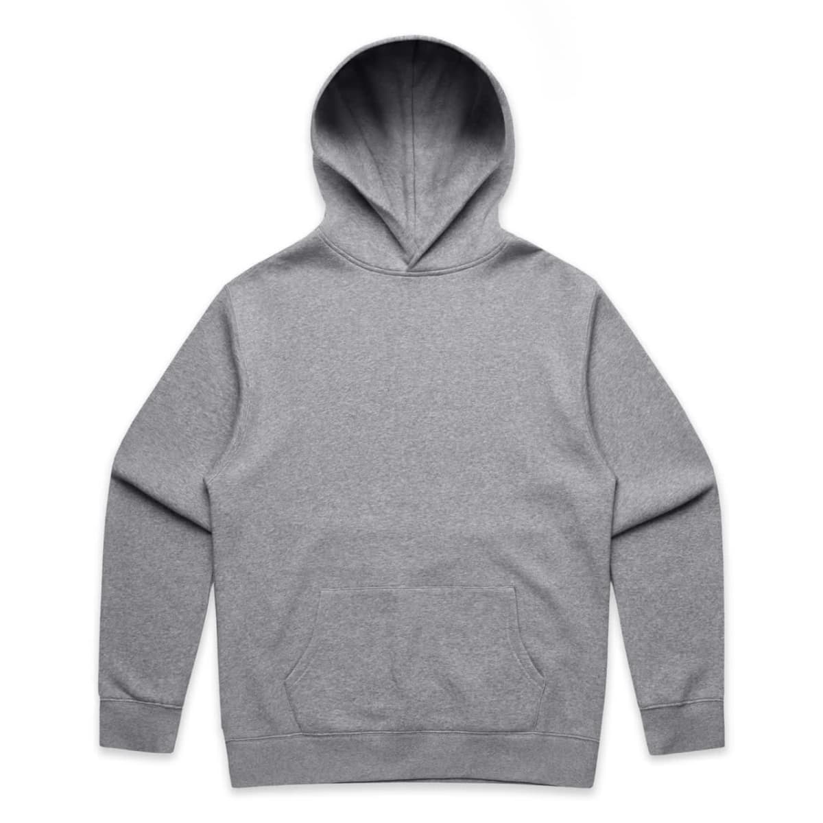 Gray hooded sweatshirt with a front pocket, laid flat on a white background.