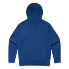 Plain blue hoodie shown from the back on a white background.
