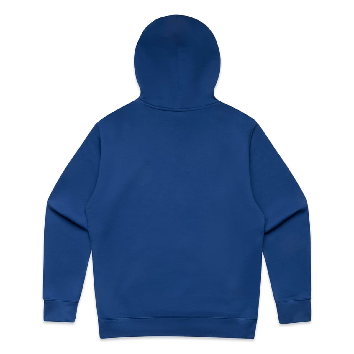 Plain blue hoodie shown from the back on a white background.