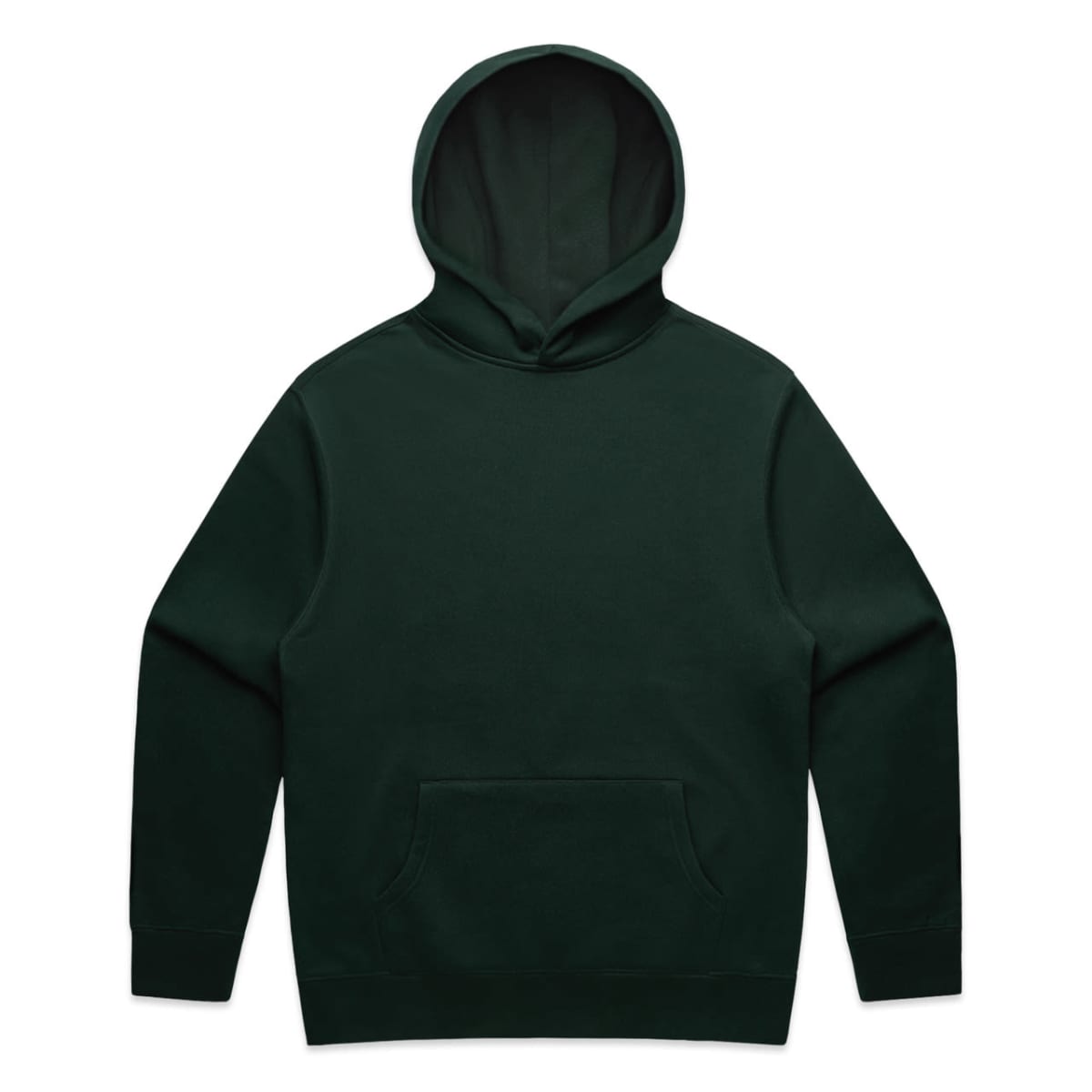 Dark green hooded sweatshirt with a front pocket, displayed on a white background.