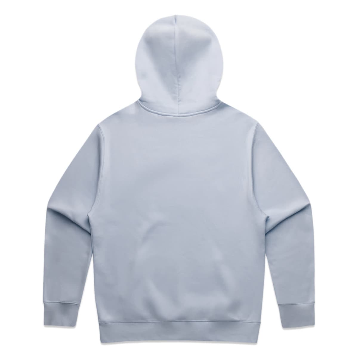 Light blue hooded sweatshirt shown from the back, with long sleeves and no visible design.