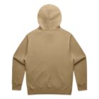 Tan hooded sweatshirt shown from the back on a white background.