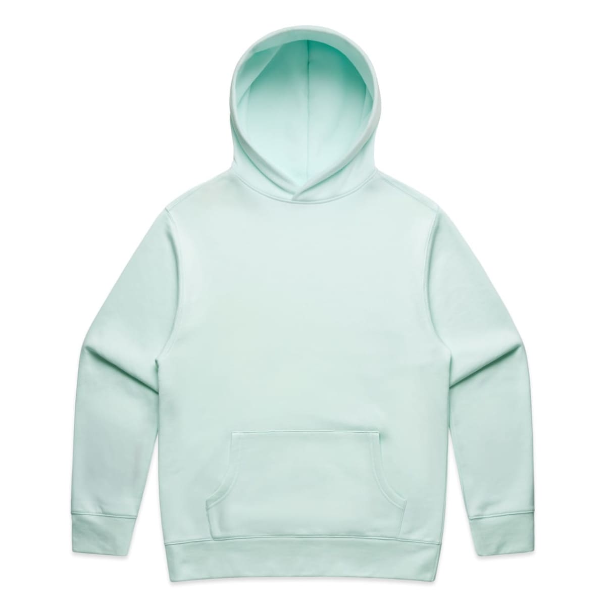 Light blue hooded sweatshirt with a front pocket, laid flat on a white background.