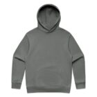 Plain gray hooded sweatshirt with long sleeves and a front kangaroo pocket.