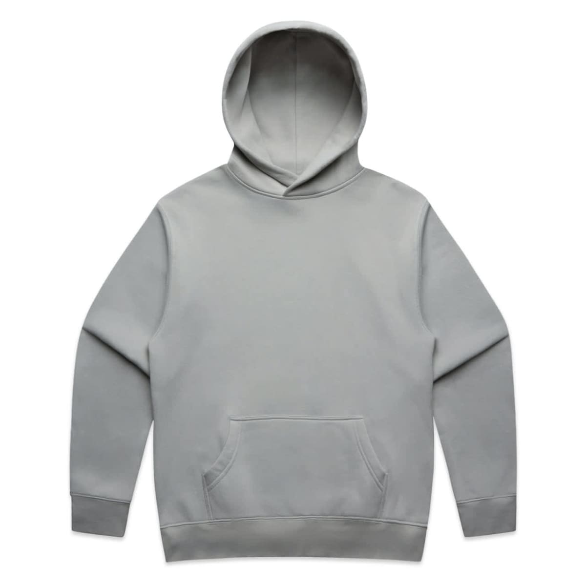 Light gray hooded sweatshirt with a front pocket, laid flat on a white background.