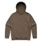 Olive green hooded sweatshirt with a front pocket, laid flat on a white background.