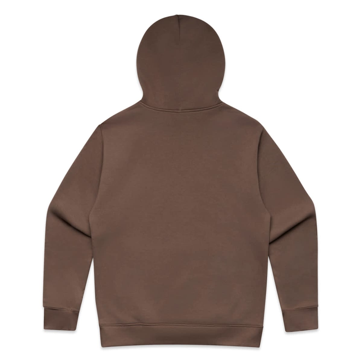 Brown hooded sweatshirt shown from the back, with long sleeves and no visible designs.