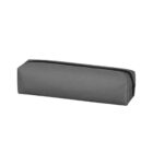 A rectangular gray pencil case with a black zipper, on a white background.