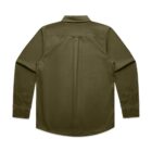 Olive green long-sleeve shirt shown from the back, with buttons on the cuffs.