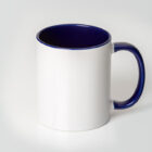 Colour Max Can Mug with dark blue interior and handle on a plain light background.