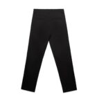 Black dress pants laid flat, back view showing two welt pockets and belt loops.