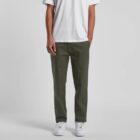 Person wearing a white t-shirt, olive green pants, and white sneakers, standing upright.