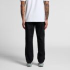 Person wearing black pants, white shirt, and sneakers, shown from the back against white background.